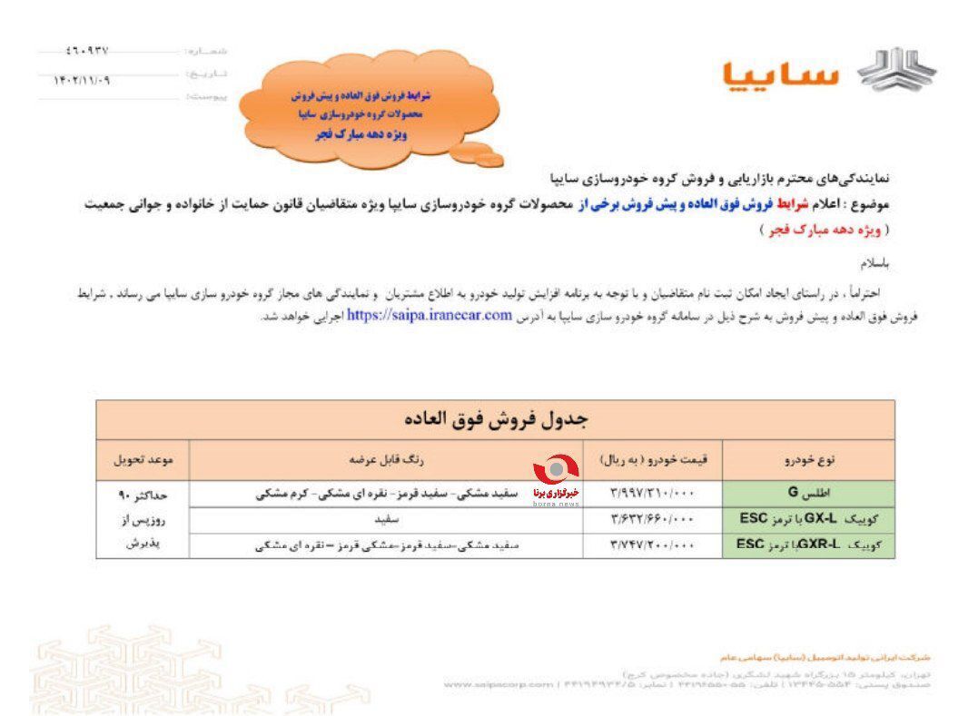 فروش فوق العاده خودرو سایپا به مناسبت دهه فجر + جزئیات فروش فوق العاده خودرو سایپا به مناسبت دهه فجر + جزئیات